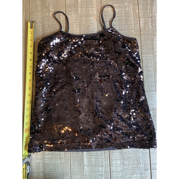 Ann Taylor Black Sequined Cami Tank Top Sz. S Small Adjustable Straps - Picture 1 of 3